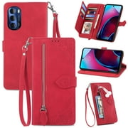 TECH CIRCLE Moto G Play 2023 Wallet Case,Embossed Flower PU Leather Folio Flip Protective Zipper Cover with Wrist Strap RFID Blocking Card Holder Kickstand Case for Moto G Play 2023 6.5\